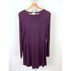 J. JILL Sz M Tunic Sweater Long Sleeve Crew Neck Viscose Wool Side Vents Purple